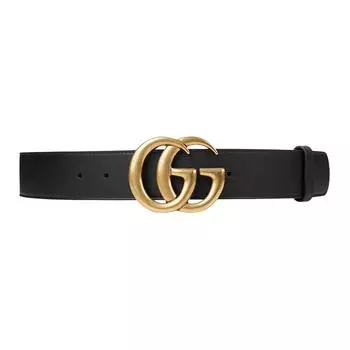Широкий кожаный ремень с пряжкой в виде двойной буквы G GUCCI