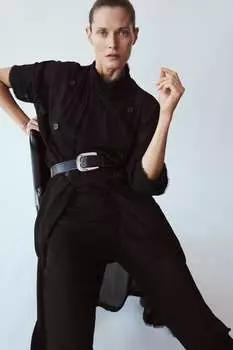 Широкий кожаный ремень Zara, черный