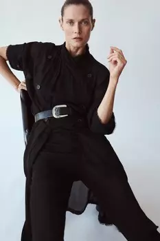 Широкий кожаный ремень ZARA, черный