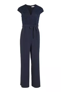 Широкий кружевной комбинезон с поясом Vila, синий