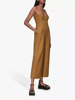 Широкий льняной комбинезон с молнией Whistles, цвет хаки