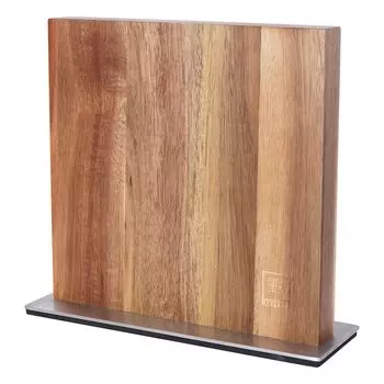 Широкий магнитный блок для ножей Oleio I, дерево акации, с основанием из нержавеющей стали Zayiko