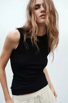 Широкий ребристый топ ZARA, черный