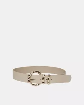 Широкий ремень кремового цвета с большой круглой пряжкой Pieces, кремовый