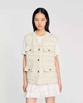 Широкий женский твидовый жилет Sandro, цвет Crudo