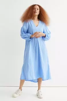 Широкое хлопковое платье H&amp;M, синие/белые полосы