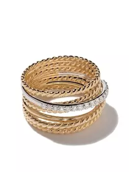 Широкое кольцо Crossover из желтого золота с бриллиантами David Yurman