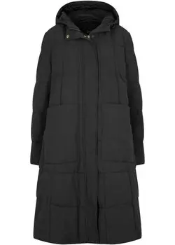 Широкое стеганое пальто а-силуэта с капюшоном и накладными карманами Bpc Bonprix Collection, черный