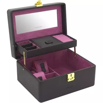 Шкатулка для ювелирных изделий Ascot из синтетической кожи - запирающаяся - 4 подушечки для часов и зеркало темно-коричневого цвета Friedrich23