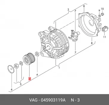Шкив генератора с муфтой PULLEY ASSY 045903119A VAG
