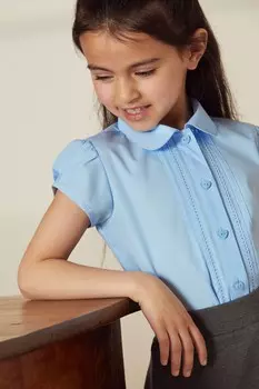 Школьная блузка с рукавами-буфами и кружевной отделкой (3-14 лет) Next, синий