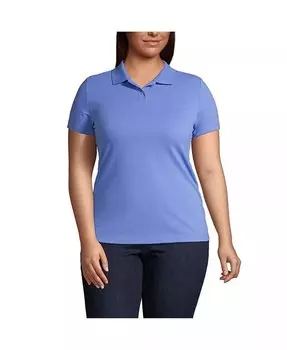 Школьная форма больших размеров, базовая сетчатая рубашка-поло с короткими рукавами Lands' End, синий