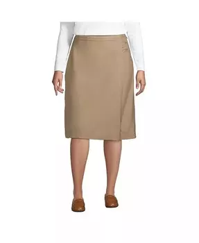 Школьная форма больших размеров, однотонная юбка-трапеция ниже колена Lands' End, бежевый