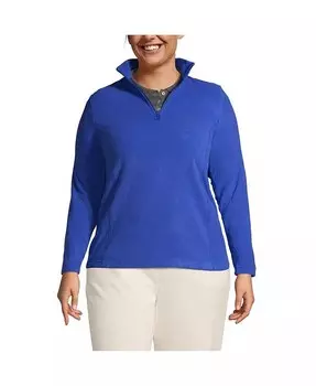 Школьная форма больших размеров Thermacheck 100 Флисовый пуловер с молнией на четверть Lands' End, черный