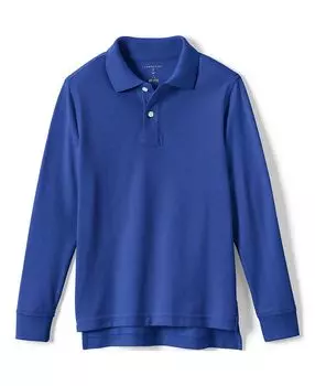 Школьная форма Детская сетчатая рубашка-поло с длинными рукавами Lands' End