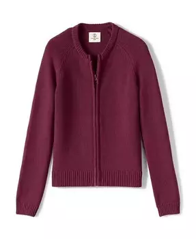 Школьная форма для девочек, хлопковый модал, кардиган на молнии спереди Lands' End, красный