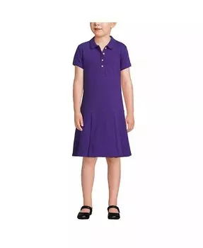 Школьная форма для девочек, сетчатое плиссированное платье-поло с короткими рукавами Lands' End, синий