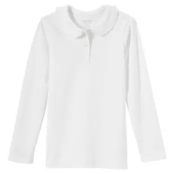 Школьная форма Lands' End для девочек 4–16 лет, трикотажная рубашка с длинными рукавами и воротником Питера Пэна с рюшами, белый