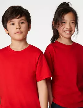 Школьная футболка унисекс из чистого хлопка (2–16 лет) Marks & Spencer, красный