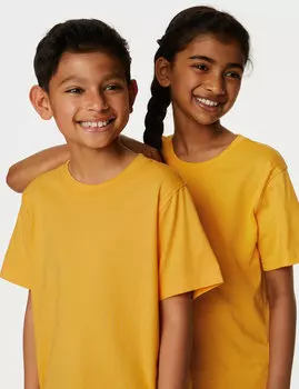 Школьная футболка унисекс из чистого хлопка (2–16 лет) Marks & Spencer, золото