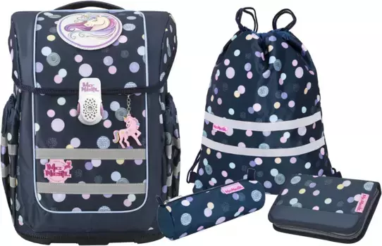 Школьная сумка McNeill "Ergo Compacto, Polly", светоотражающие полосы на лямках, светоотражающие поверхности, включая пенал, спортивную сумку, рулончик для карандашей и магнит с мотивом, цвет Polly