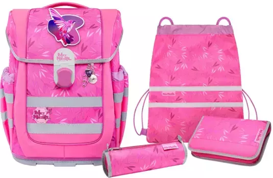 Школьная сумка McNeill "Ergo Complete DIN, Birdy", светоотражающие полосы на лямках, светоотражающие поверхности, включая пенал, спортивную сумку, рулончик для карандашей и магнит с мотивом, цвет Birdy