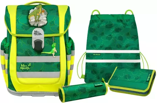 Школьная сумка McNeill "Ergo Complete DIN, Dino", светоотражающие полосы на лямках, светоотражающие поверхности, включая пенал, спортивную сумку, рулончик для карандашей и магнит с мотивом, цвет Dino