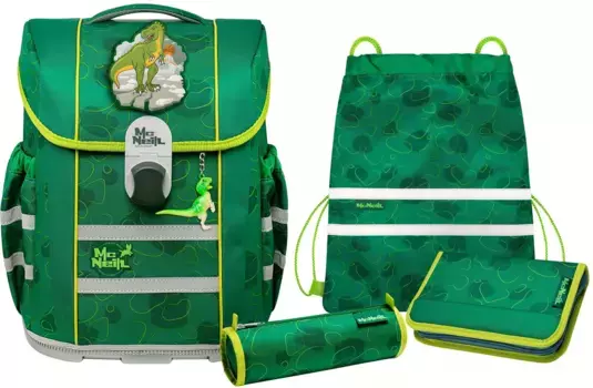 Школьная сумка McNeill "mac2, Dino", светоотражающие полосы на лямках, светоотражающие поверхности, в том числе пенал, спортивная сумка, рулончик для карандашей и магнит с мотивом, цвет Dino