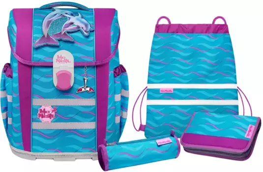 Школьная сумка McNeill "mac2, Finny", светоотражающие полосы на лямках, светоотражающие поверхности, в том числе пенал, спортивная сумка, рулончик для карандашей и магнит с мотивом, цвет Finny