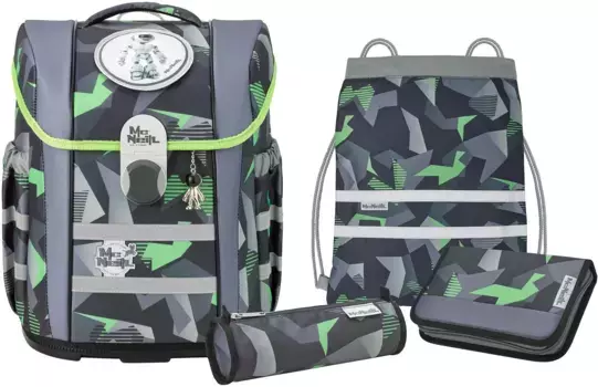 Школьная сумка McNeill "mac2, Techno", светоотражающие полосы на лямках, светоотражающие поверхности, в том числе пенал, спортивная сумка, рулончик для карандашей и магнит с мотивом, цвет Techno