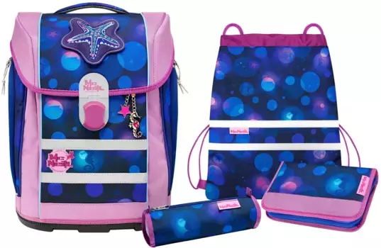 Школьная сумка McNeill "McLight 2, Ocean", светоотражающие полосы на лямках, светоотражающие поверхности, включая пенал, спортивную сумку, рулон карандашей, магнит и световой кулон, цвет Ocean