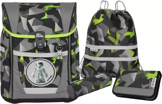 Школьная сумка McNeill "Tenero, Techno", светоотражающие полосы на лямках, светоотражающие поверхности, включая пенал, спортивную сумку, рулончик для карандашей и магнит с мотивом, цвет Techno