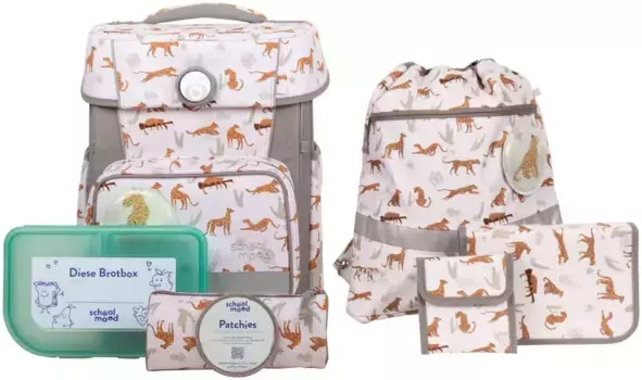 Школьная сумка SCHOOL-MOOD "Чемпион, Nordic Collection, Леопард", световозвращающие поверхности, из переработанного материала, цвет Leopard