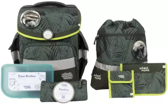 Школьная сумка SCHOOL-MOOD "Timeless, Daniel (динозавр)", световозвращающие поверхности, со светодиодной вставкой; изготовлен из переработанного материала, цвет Daniel