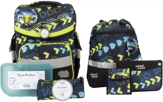 Школьная сумка SCHOOL-MOOD "Timeless, Elias (гоночная машина)", световозвращающие поверхности, со светодиодной вставкой; изготовлен из переработанного материала, цвет Elias