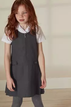 Школьное платье с вышивкой на подтяжках (3-14 лет) Next, серый