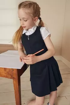 Школьное платье с вышивкой на подтяжках (3-14 лет) Next, синий