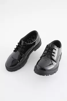 Школьные кожаные туфли дерби на шнуровке Next, черный