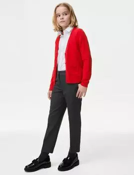 Школьный кардиган из чистого хлопка для девочек Marks & Spencer, красный