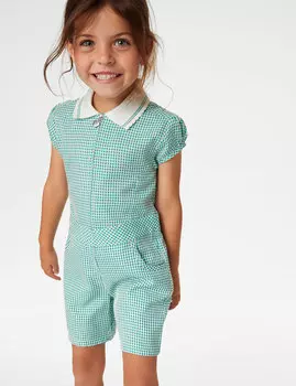 Школьный комбинезон в клетку для девочек (2–14 лет) Marks & Spencer, зеленый