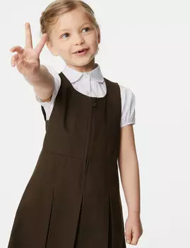 Школьный сарафан со складками для девочек (2–12 лет) Marks & Spencer, коричневый