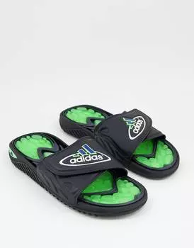 Шлепанцы adidas Originals Reptossage черного и солнечно-зеленого цвета