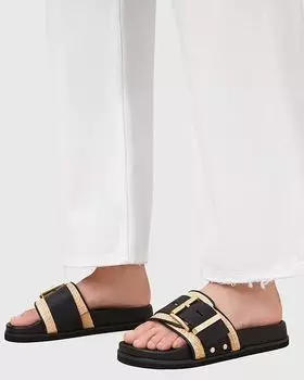 Шлепанцы AllSaints Ellie из рафии черного и нейтрального цветов
