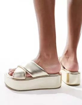 Шлепанцы Asos Design Thunder Padded Cross Strap Flatform, золотой