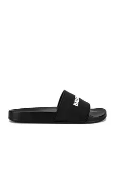 Шлепанцы Balenciaga Logo Pool, цвет Black & White