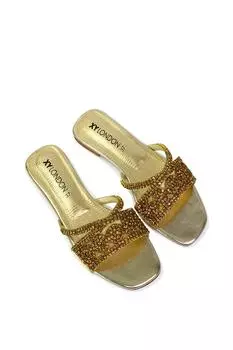 Шлепанцы без шнуровки на плоской подошве Kingsley, украшенные стразами XY London, золото