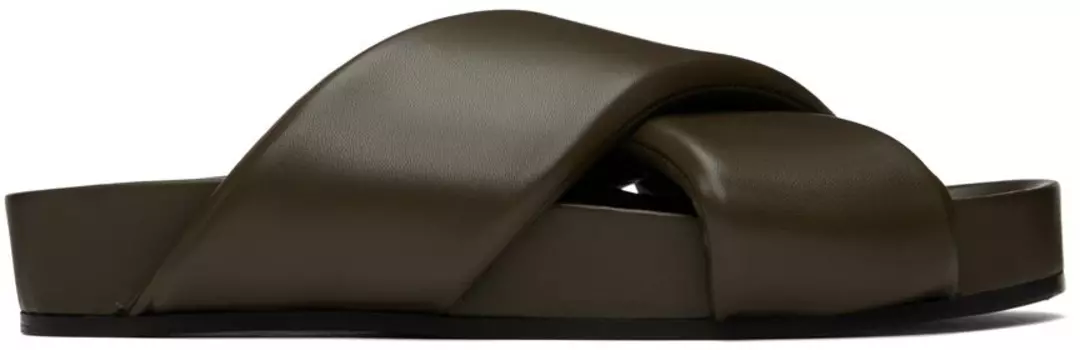 Шлепанцы цвета хаки с запахом оверсайз Jil Sander