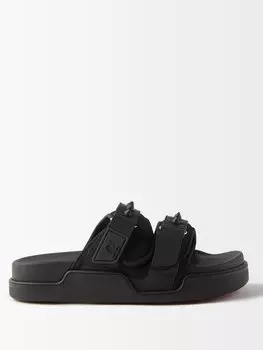Шлепанцы daddy из кожи и неопрена с заклепками Christian Louboutin, черный