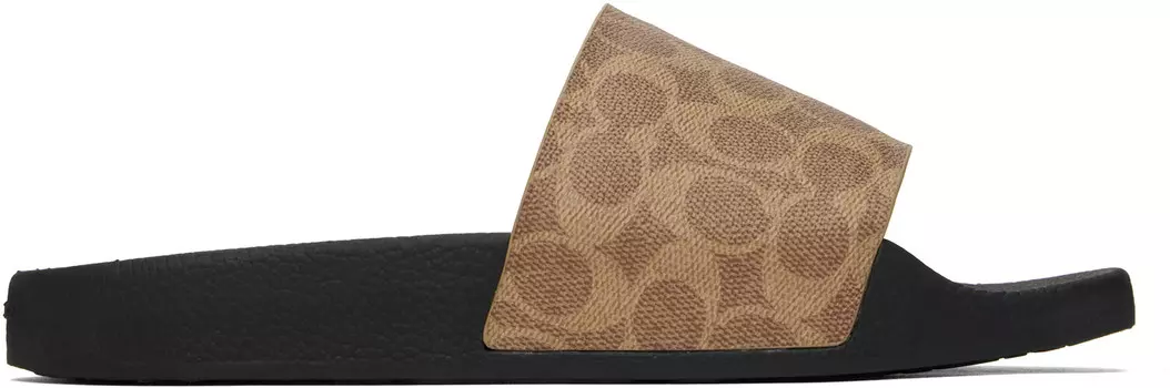 Шлепанцы для бассейна из коричневого холста с покрытием Coach 1941