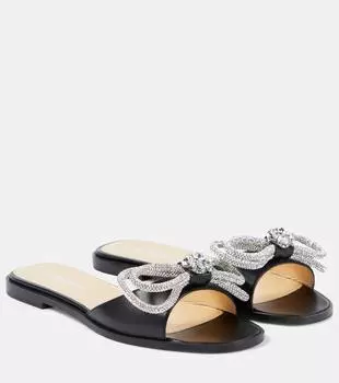 Шлепанцы double bow 10 из кожи с декором Mach & Mach, черный